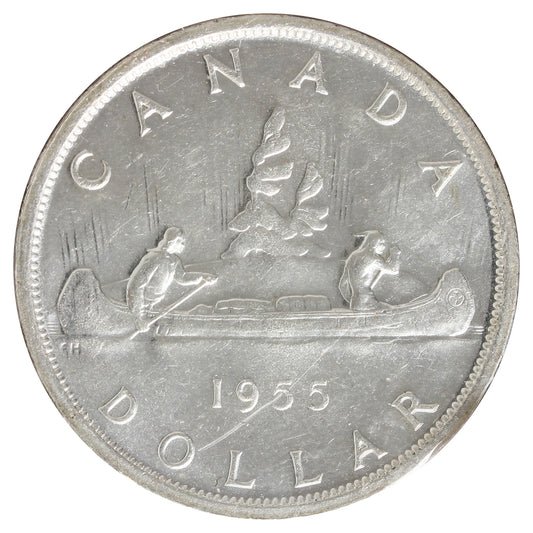 1955 Canada Dollar Almost Uncirculated (AU-50) Scratched