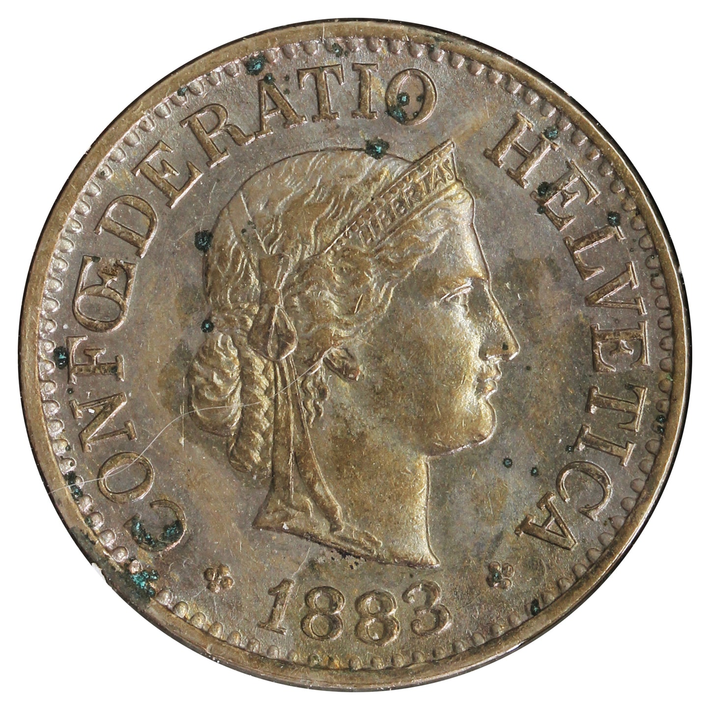 Switzerland 1883 10 Rappen Almost Uncirculated (AU50) Impaired