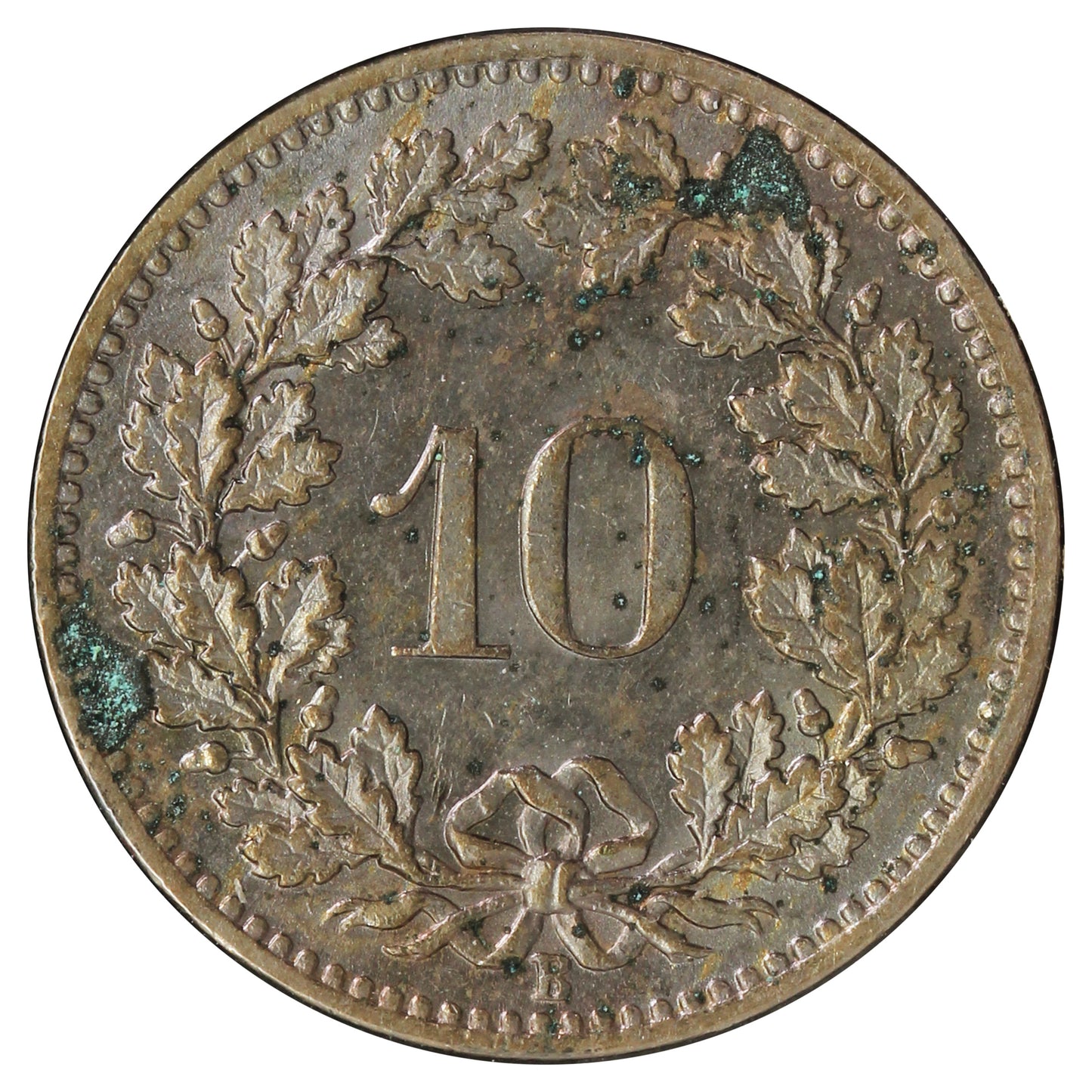 Switzerland 1883 10 Rappen Almost Uncirculated (AU50) Impaired