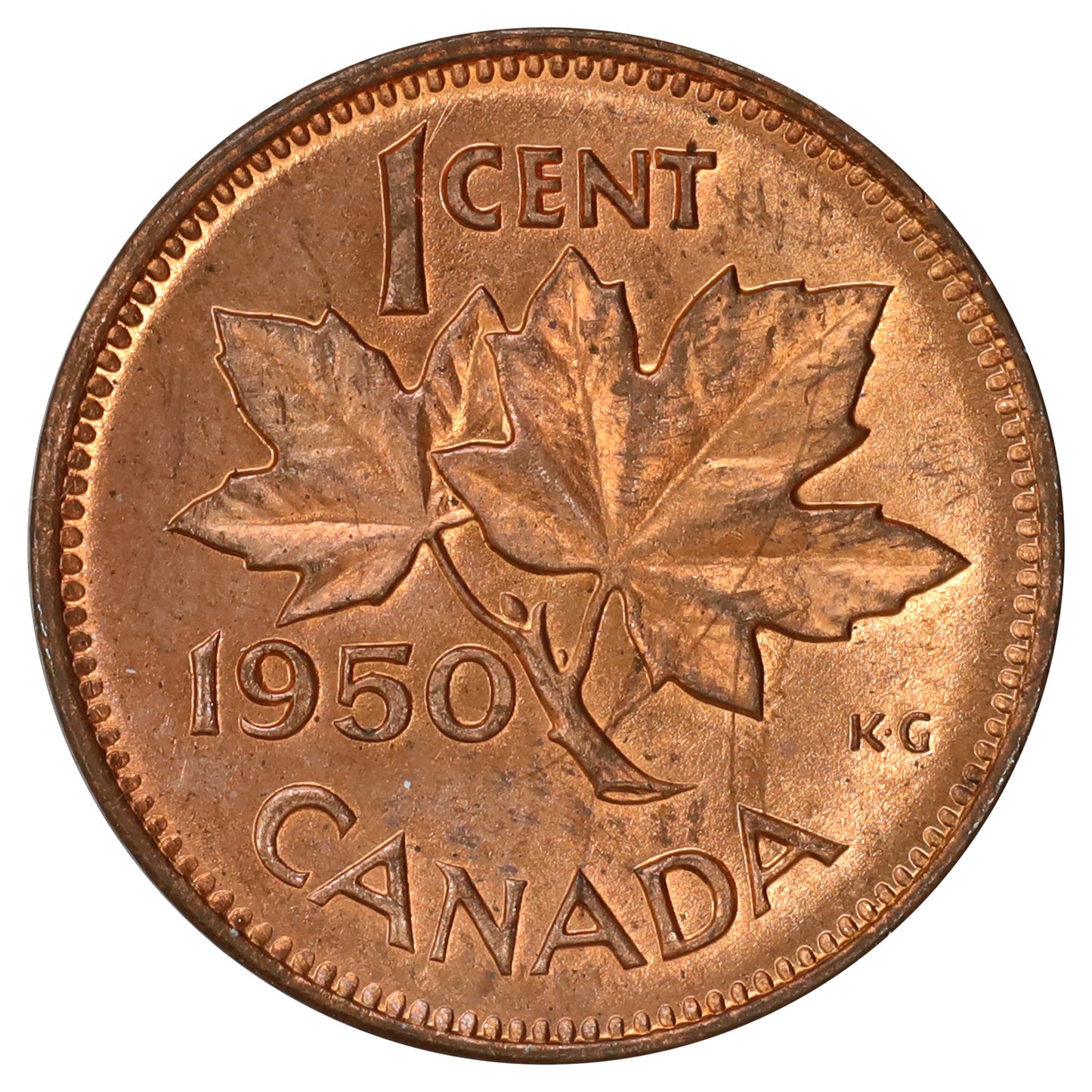 1950 Canada 1-cent Brilliant Uncirculated (MS63) Scratched, marks, or impaired