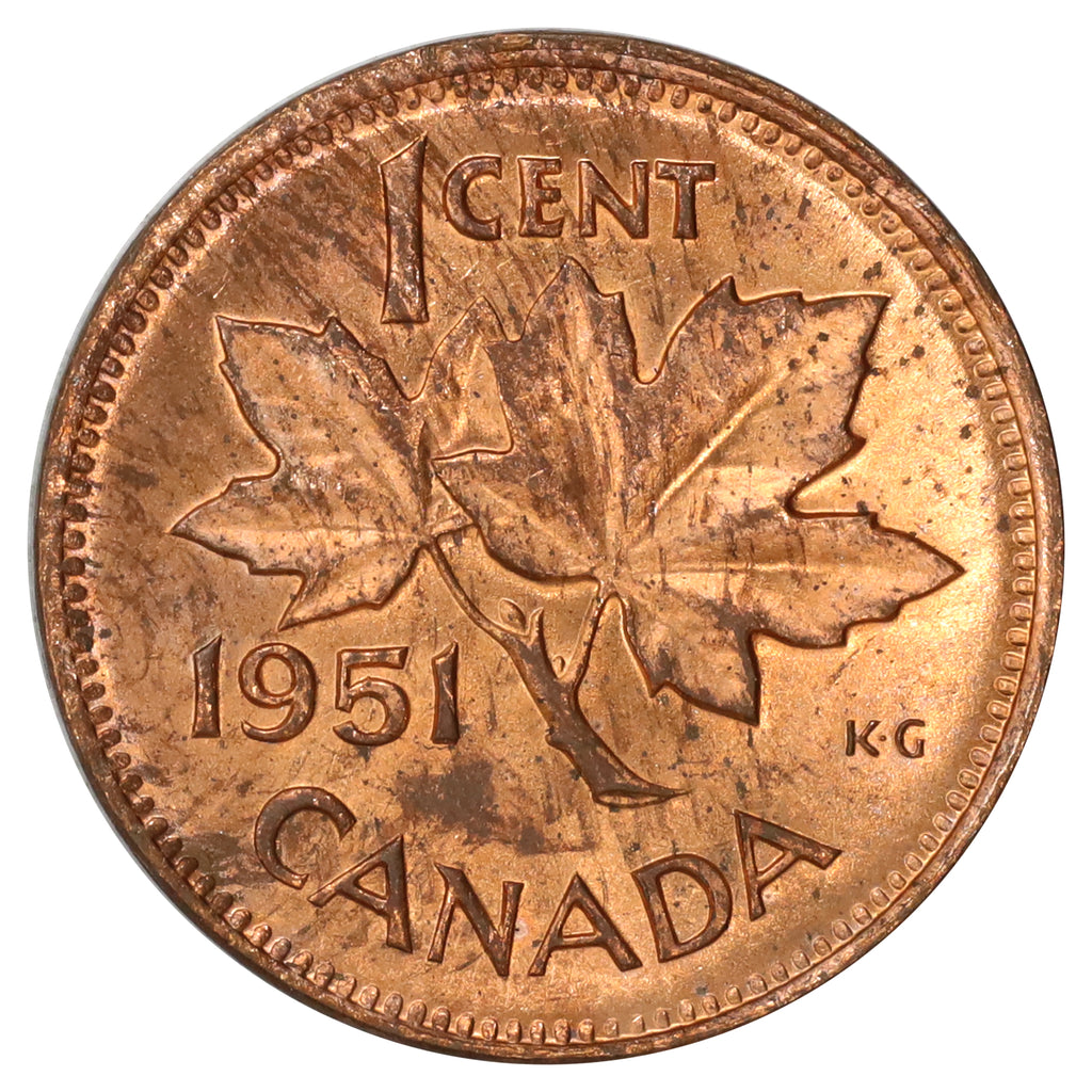 1951 Canada 1-cent Brilliant Uncirculated (MS63) Scratched, marks, or impaired