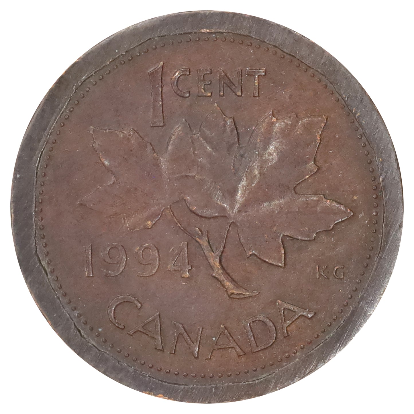 ERROR 1994 Canada 1-cent (Railroad Rim)