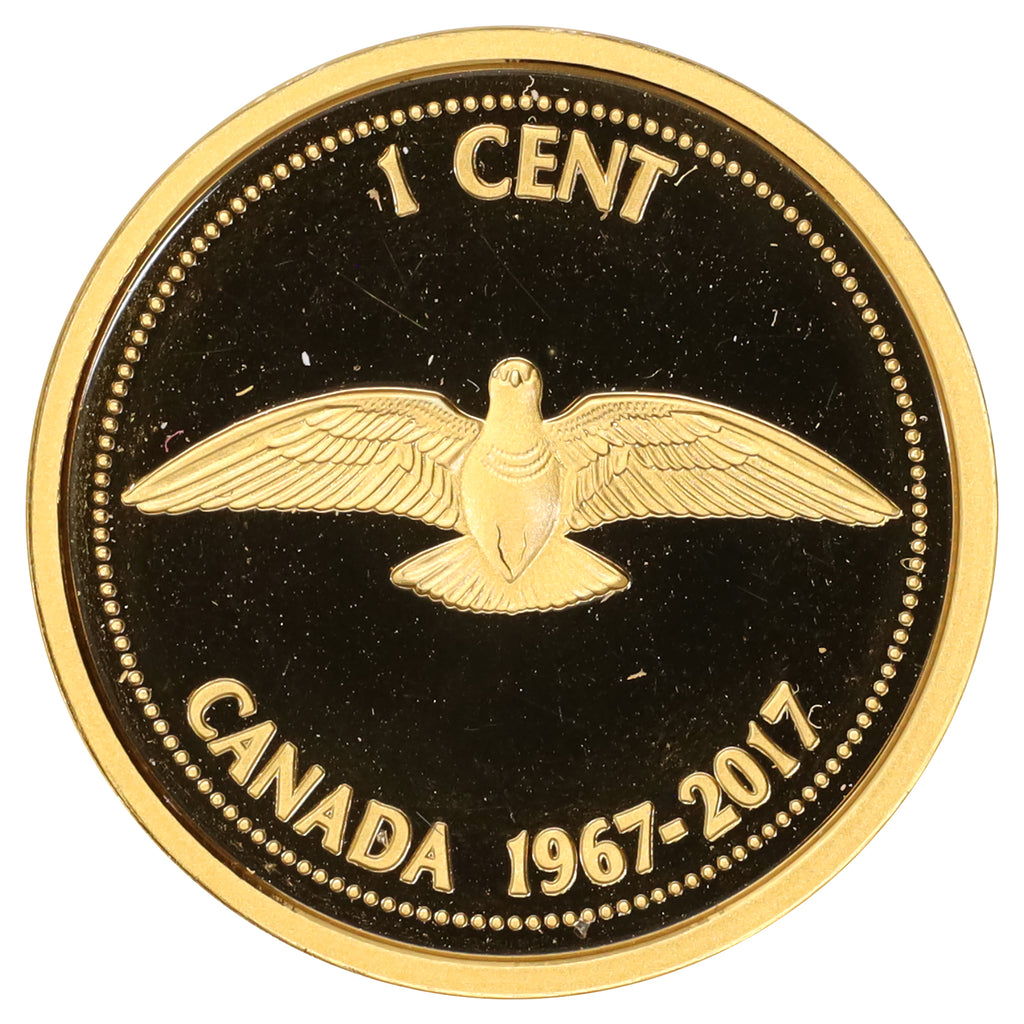 1967-2017 Centennial Commemorative Canada 1-cent Gold Plated Proof Silver (Impaired)