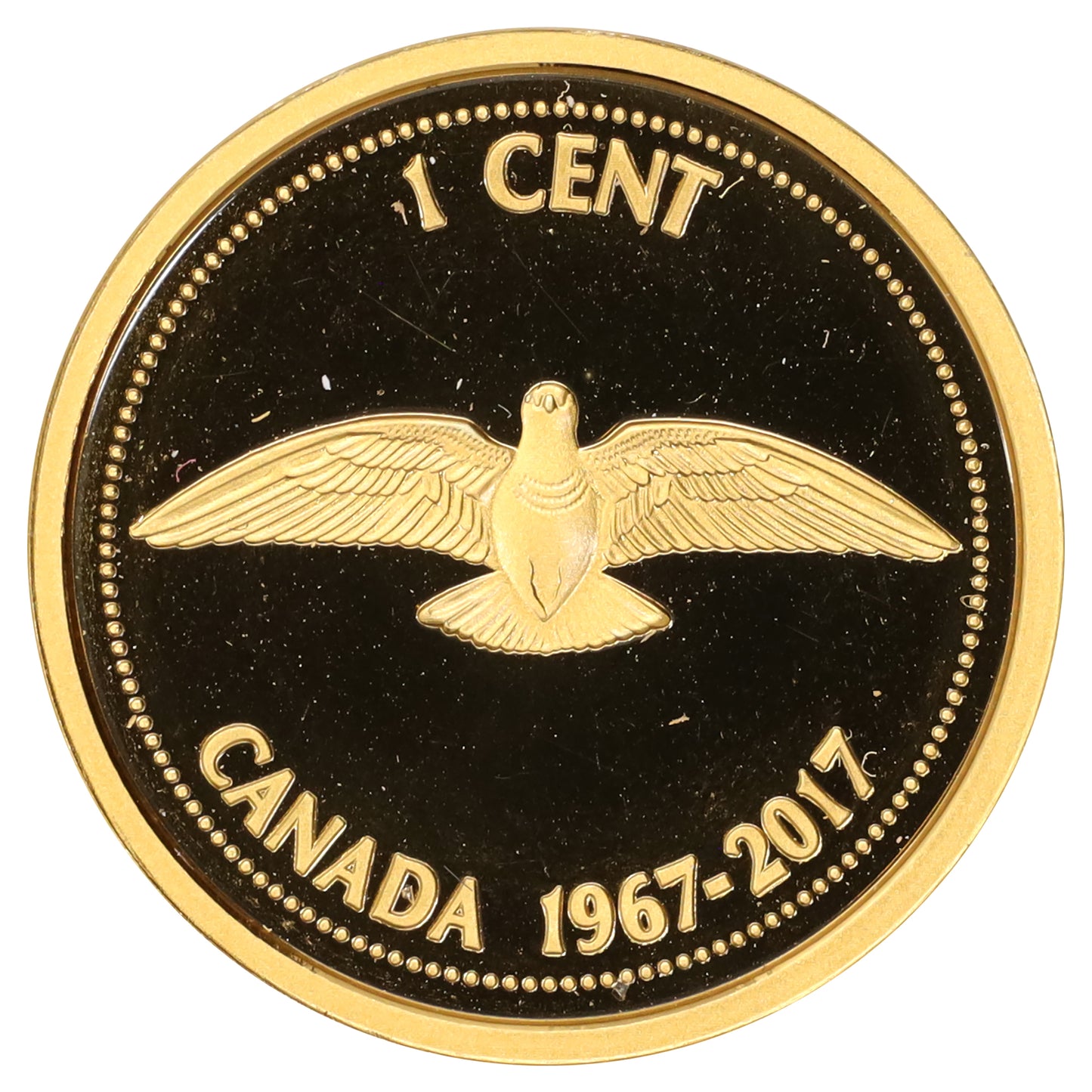 1967-2017 Centennial Commemorative Canada 1-cent Gold Plated Proof Silver (Impaired)