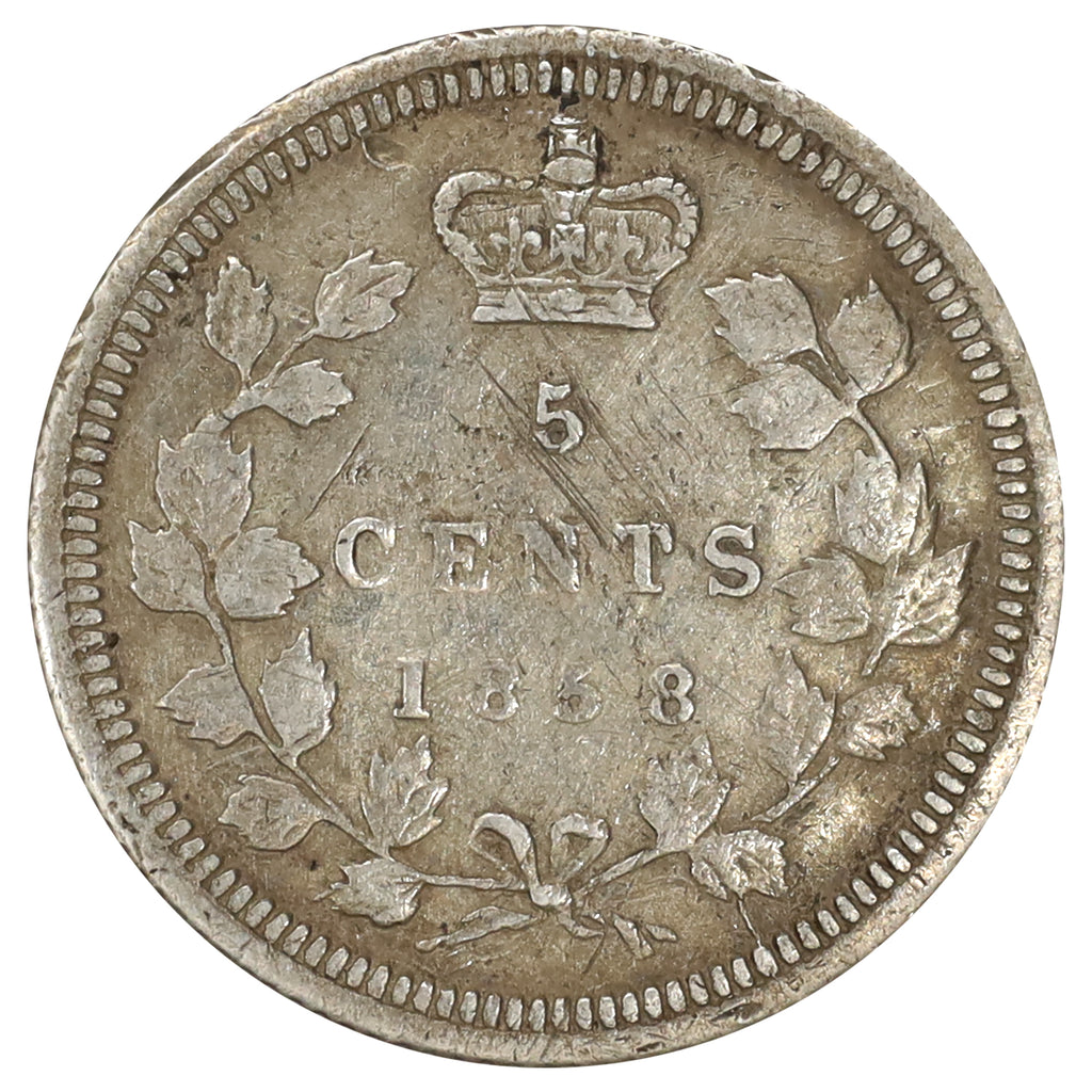 1858 Small Date Canada 5-cents VF-EF (VF30) Scratched, marks, or impaired