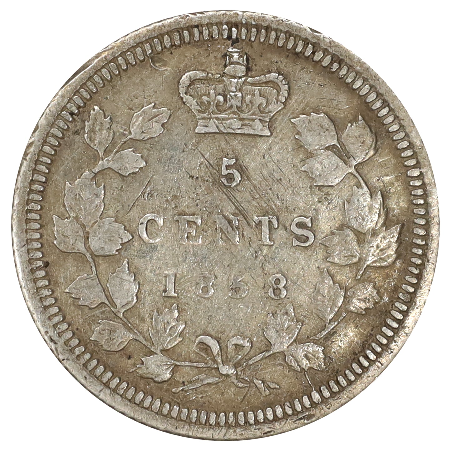 1858 Small Date Canada 5-cents VF-EF (VF30) Scratched, marks, or impaired