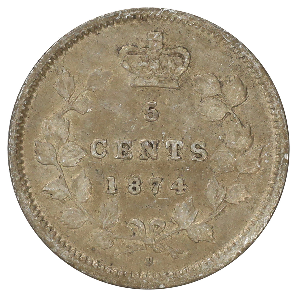1874H Plain 4 Canada 5-cents Fine (F12) Scratched, marks, or impaired