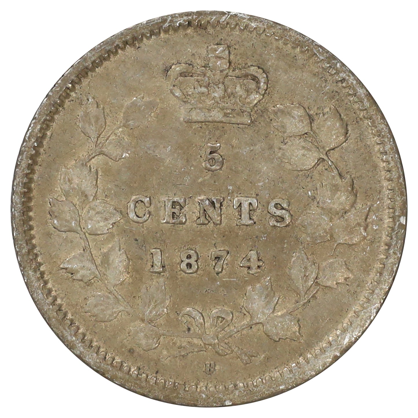 1874H Plain 4 Canada 5-cents Fine (F12) Scratched, marks, or impaired