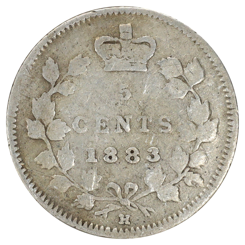 1883H Obv. 5 Canada 5-cents Very Good (VG8) Scratched, marks, or impaired
