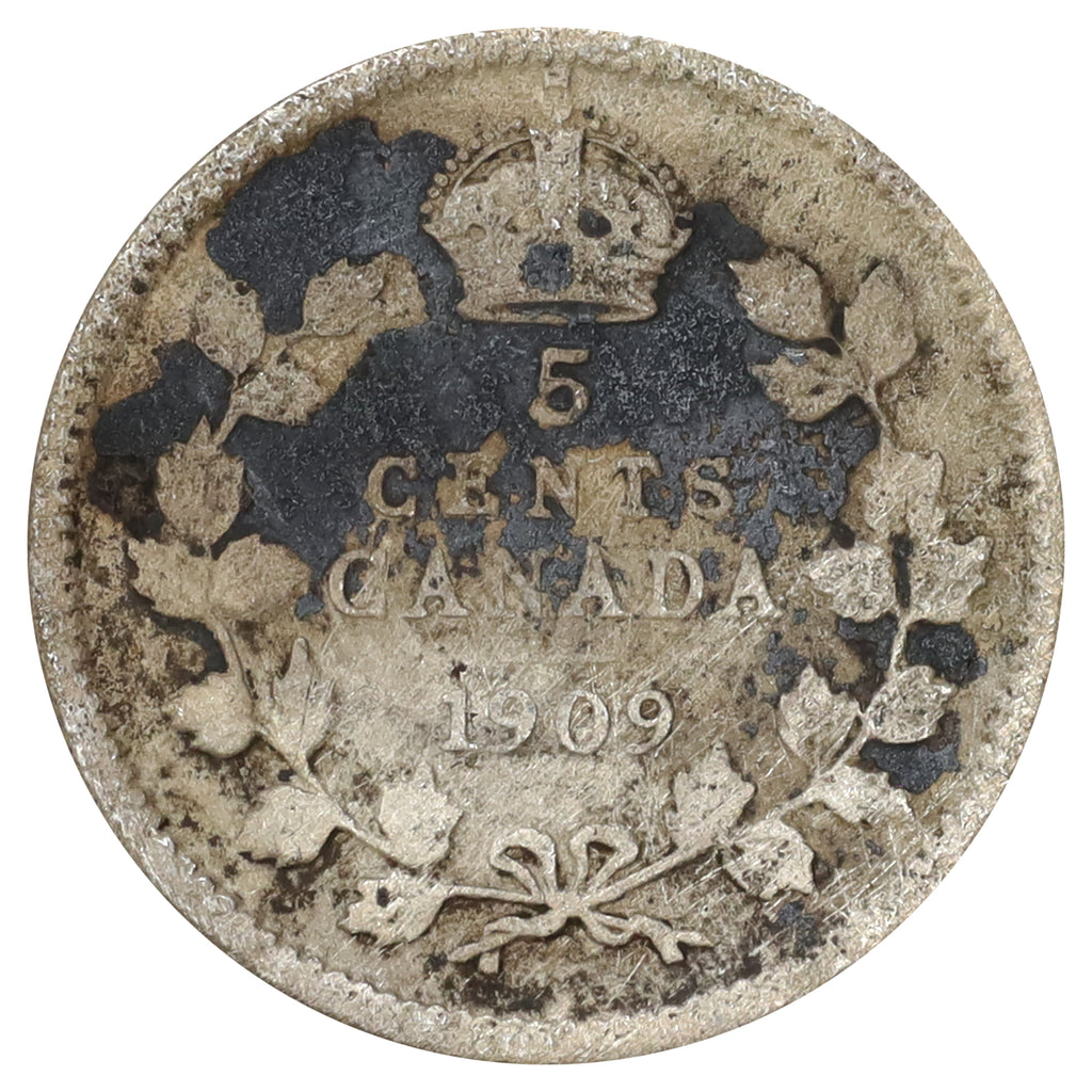1909 Pointed Leaves Canada 5-cents F-VF (F15) Scratched, marks, or impaired