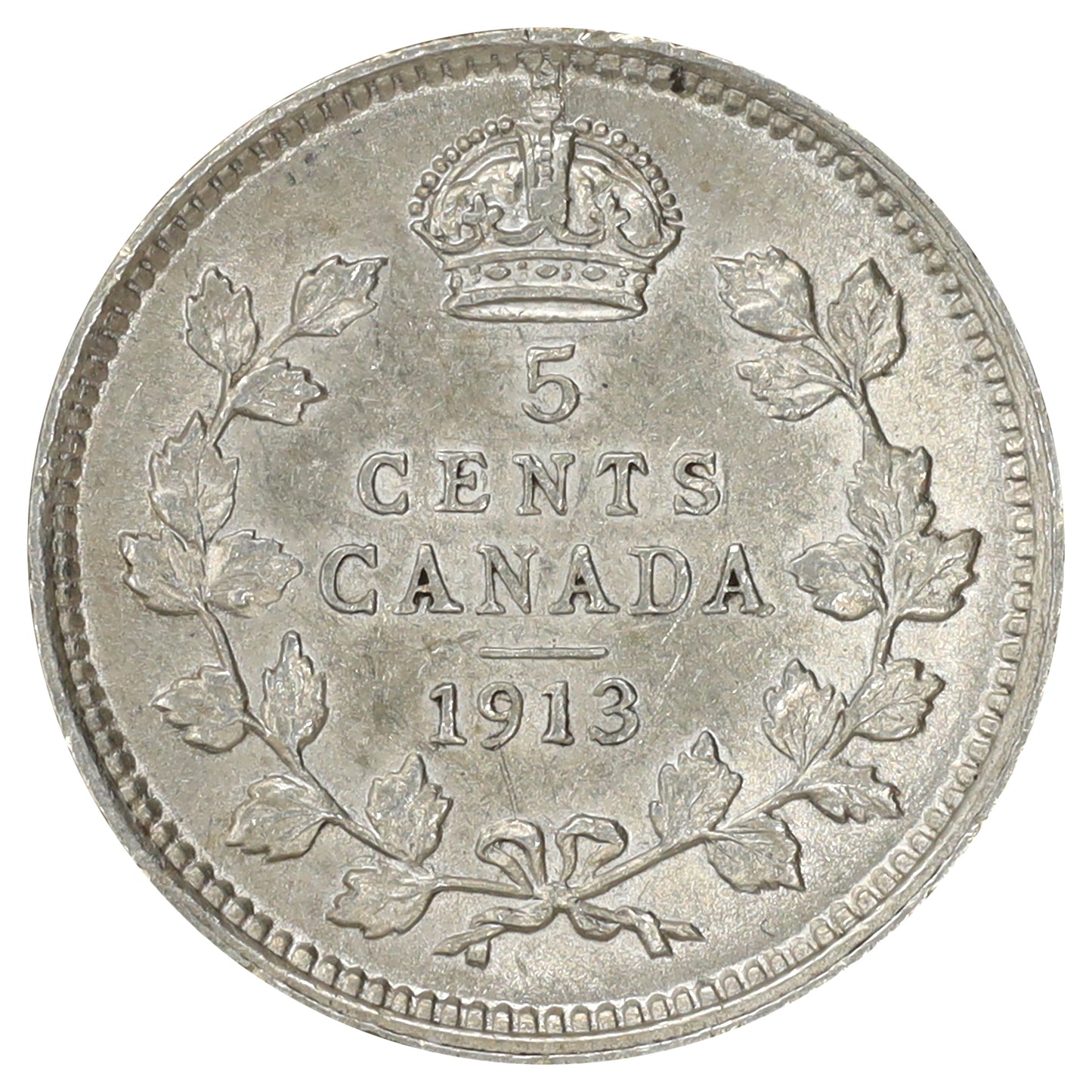 1913 Canada 5-cents AU-UNC (AU55) Scratched, marks, or impaired