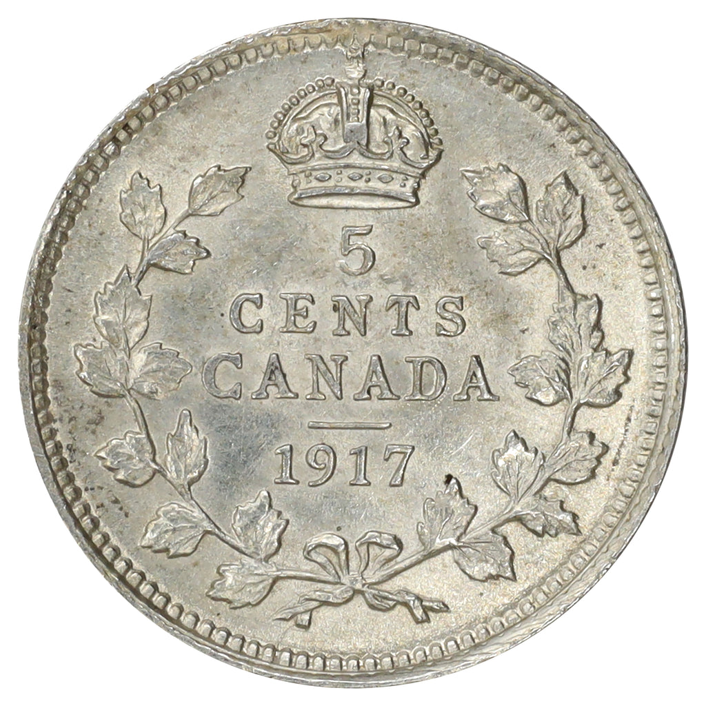 1917 Canada 5-cents Almost Uncirculated (AU50) Scratched, marks, or impaired