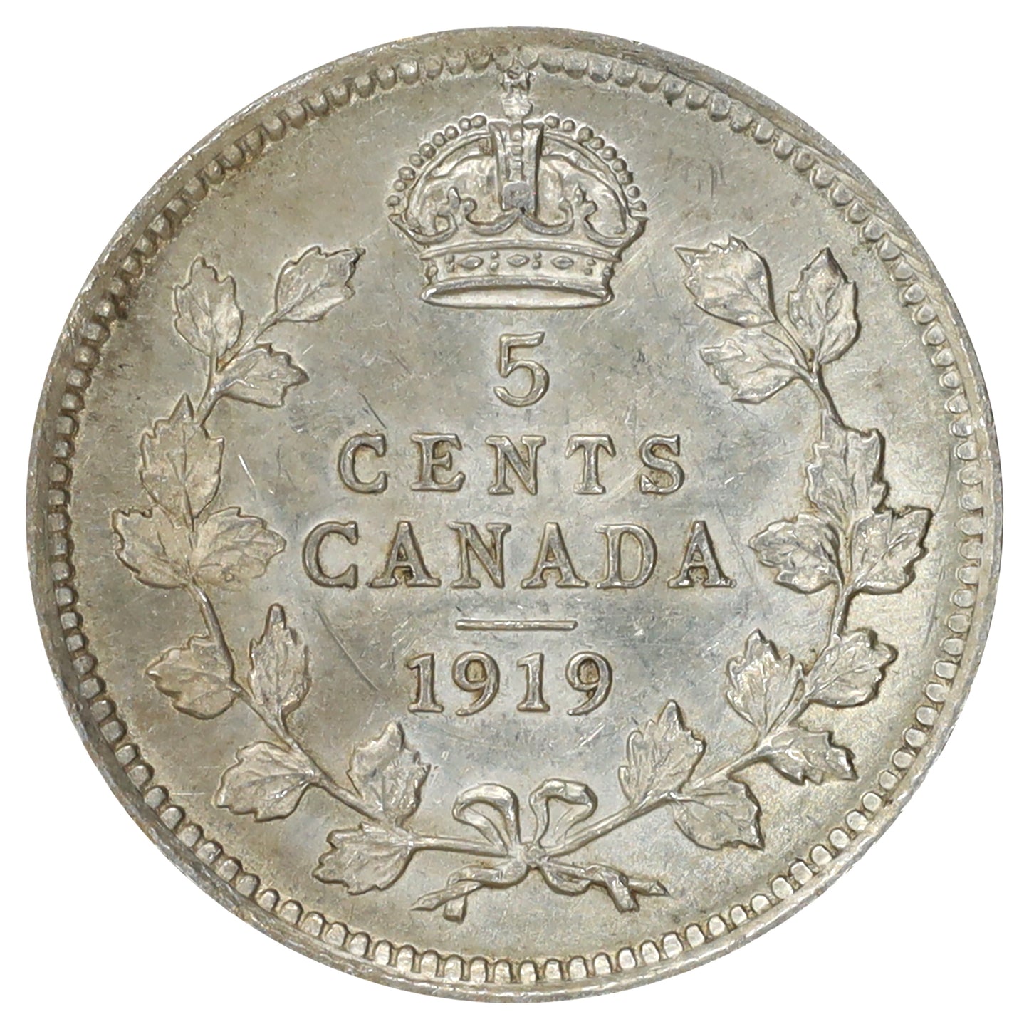 1919 Canada 5-cents Almost Uncirculated (AU50) Scratched, marks, or impaired