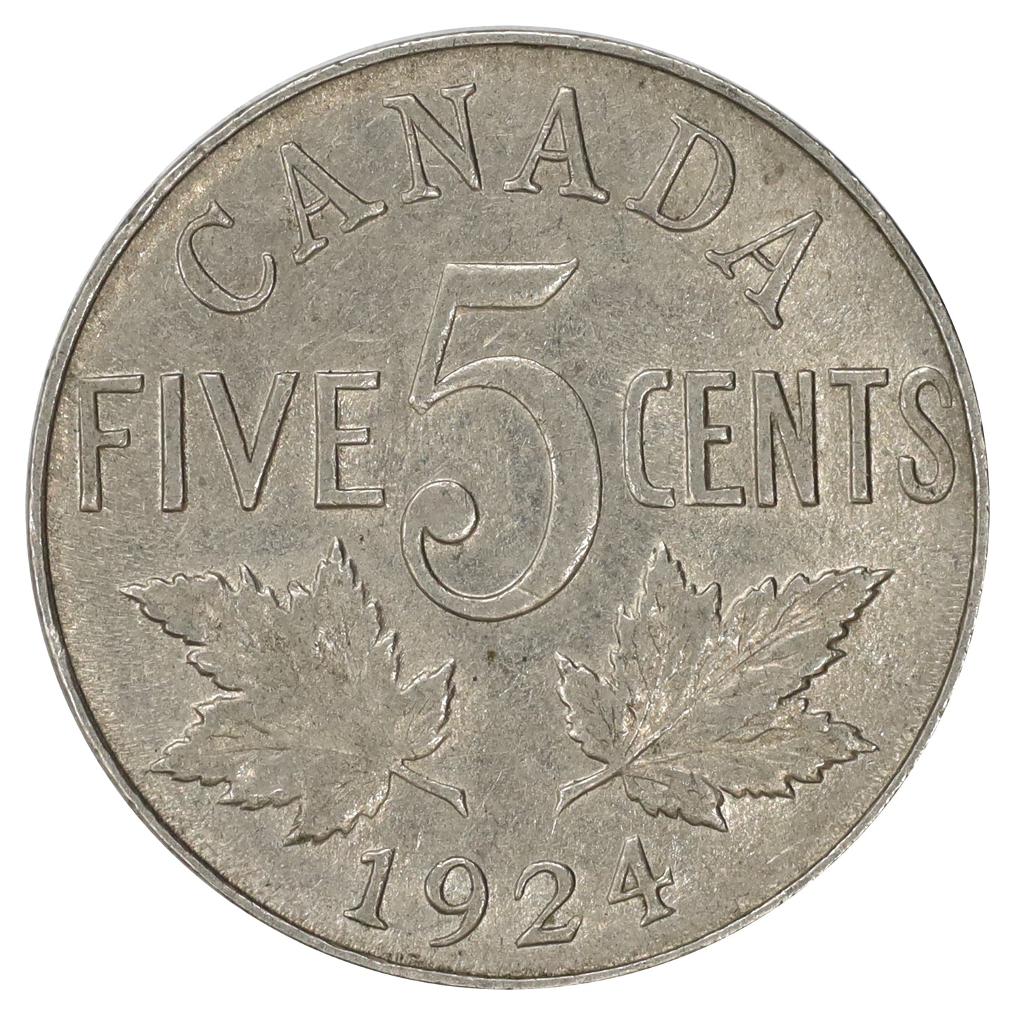 1924 Canada 5-cents VF-EF (VF30) Scratched, marks, or impaired