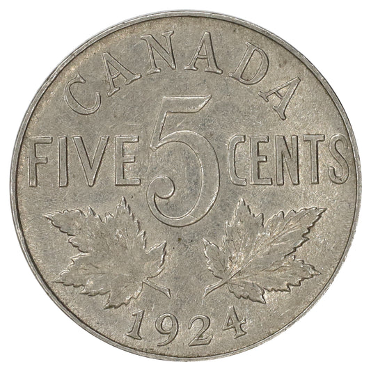 1924 Canada 5-cents VF-EF (VF30) Scratched, marks, or impaired