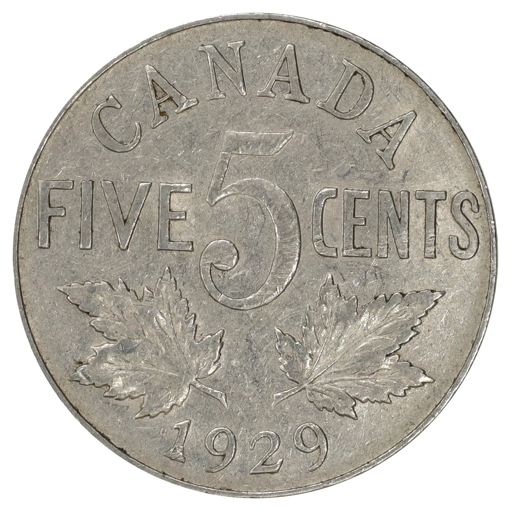 1929 Canada 5-cents VF-EF (VF30) Scratched, marks, or impaired