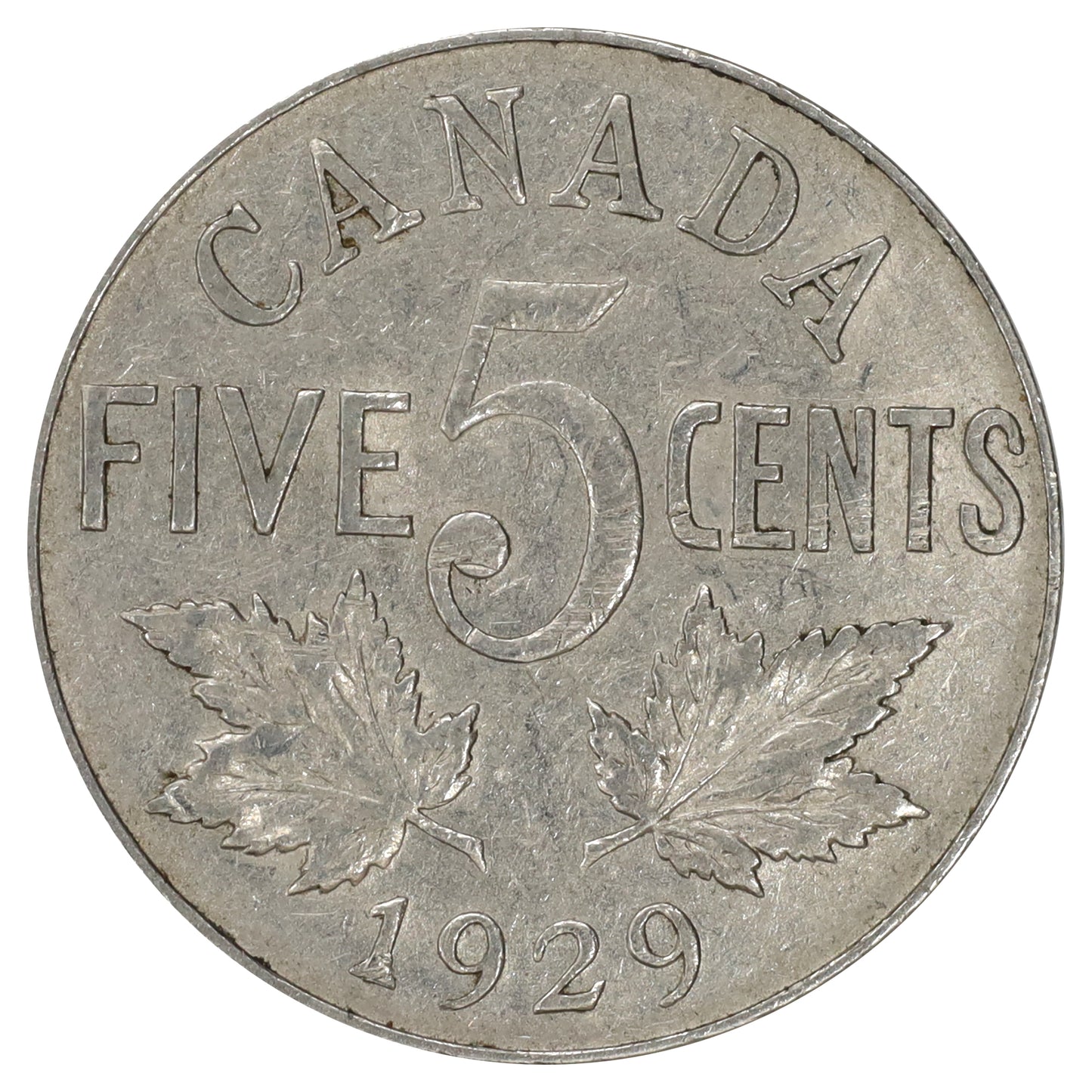 1929 Canada 5-cents VF-EF (VF30) Scratched, marks, or impaired