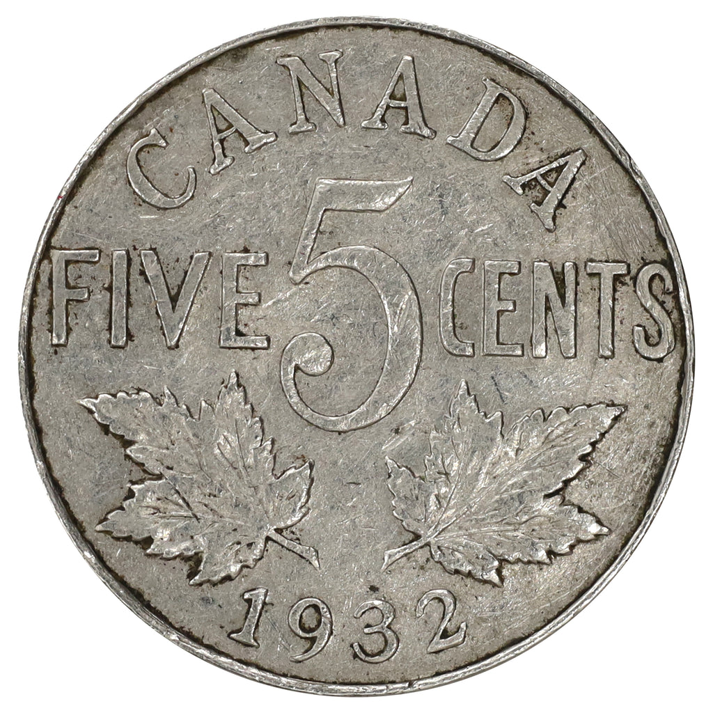 1932 Canada 5-cents VF-EF (VF30) Scratched, marks, or impaired