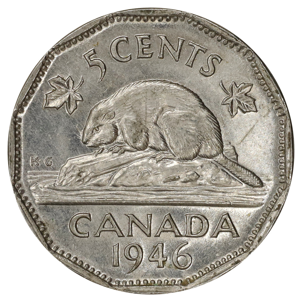 1946 Canada 5-cents AU-UNC (AU55) Scratched, marks, or impaired