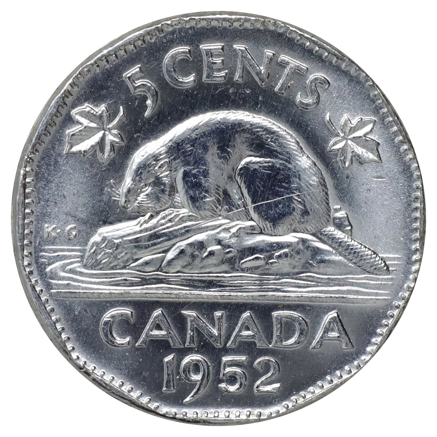 1952 Canada 5-cents Brilliant Uncirculated (MS63) Scratched, marks, or impaired