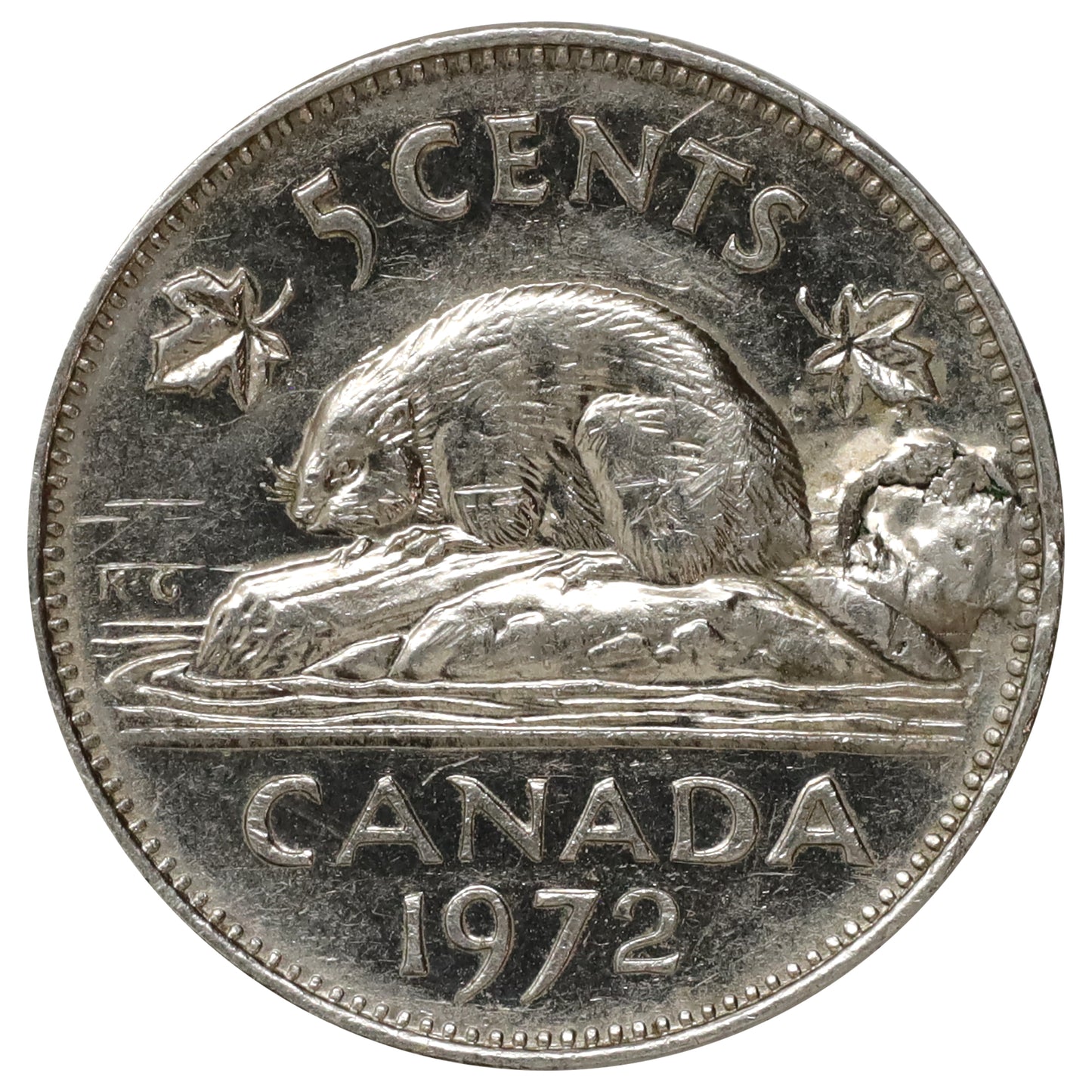 ERROR 1972 Canada 5-cents (Faulty planchet, ruptured air bubble)