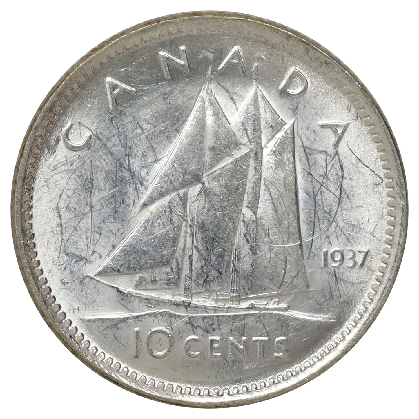1937 Canada 10-cents UNC+ (MS62) Scratched, marks, or impaired
