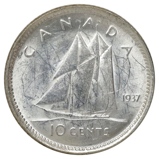 1937 Canada 10-cents UNC+ (MS62) Scratched, marks, or impaired
