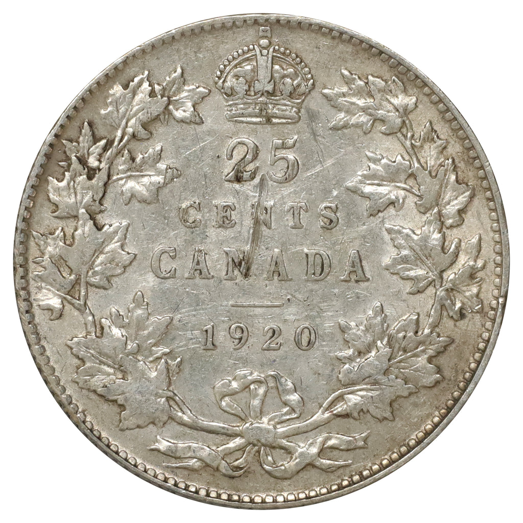 1920 Canada 25-cents Very Fine (VF20) Scratched, marks, or impaired