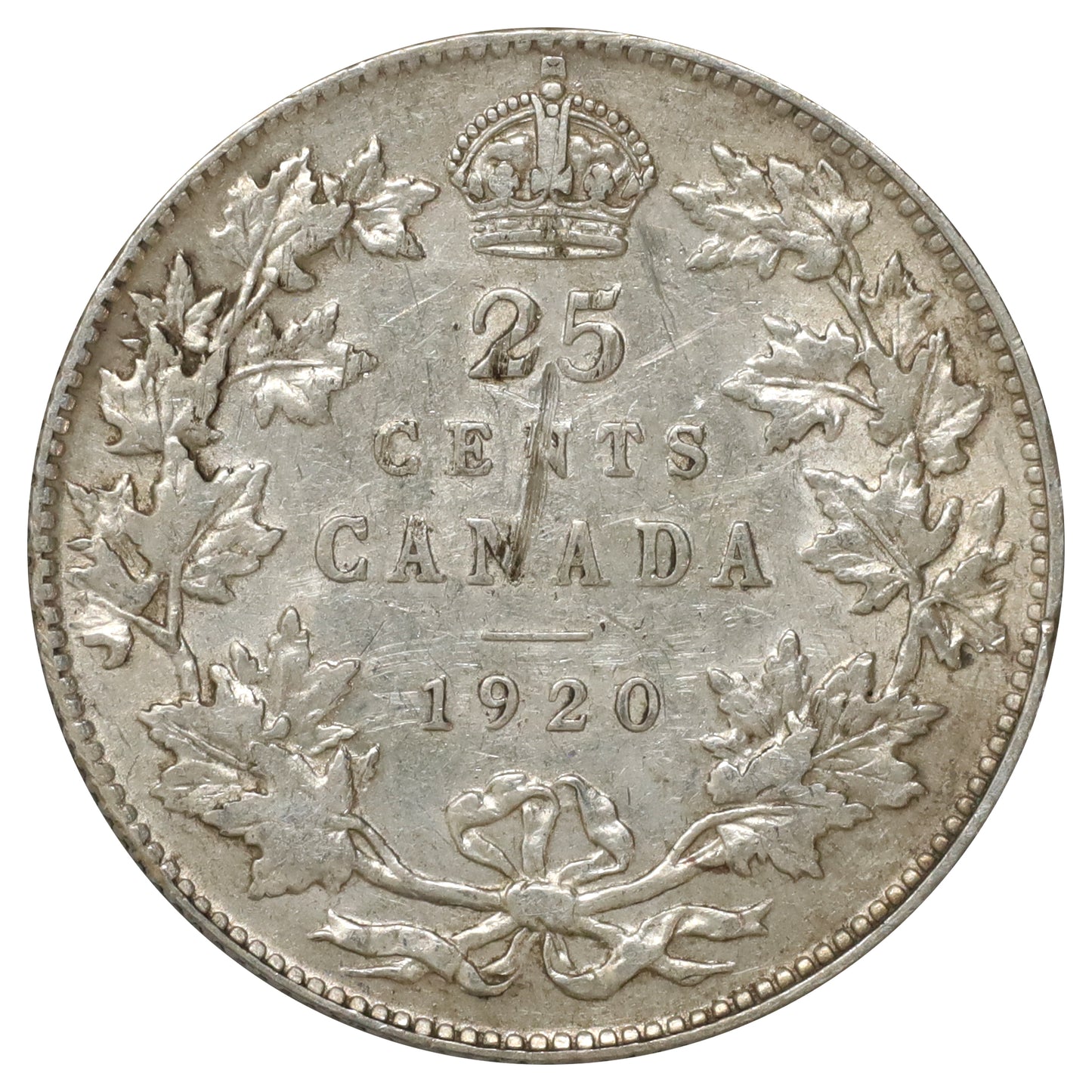 1920 Canada 25-cents Very Fine (VF20) Scratched, marks, or impaired