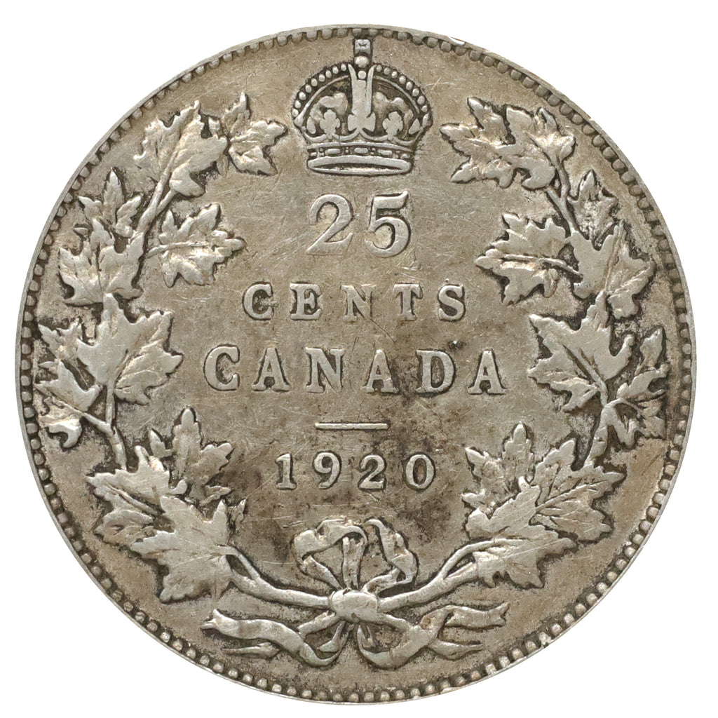 1920 Canada 25-cents F-VF (F15) Scratched, marks, or impaired