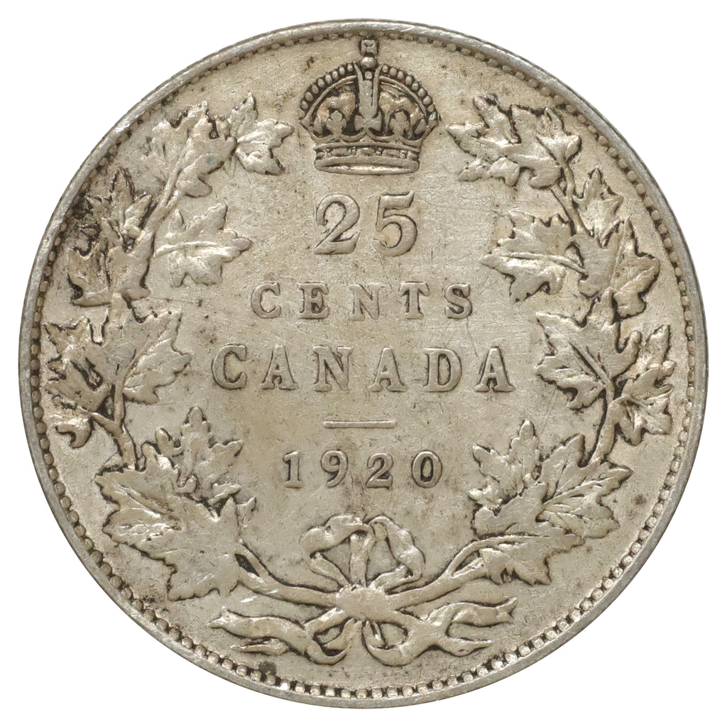 1920 Canada 25-cents Fine (F12) Scratched, marks, or impaired