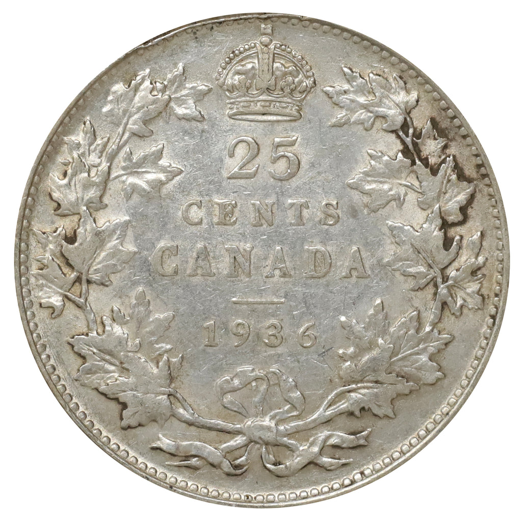 1936 Canada 25-cents Very Fine (VF20) Scratched, marks, or impaired