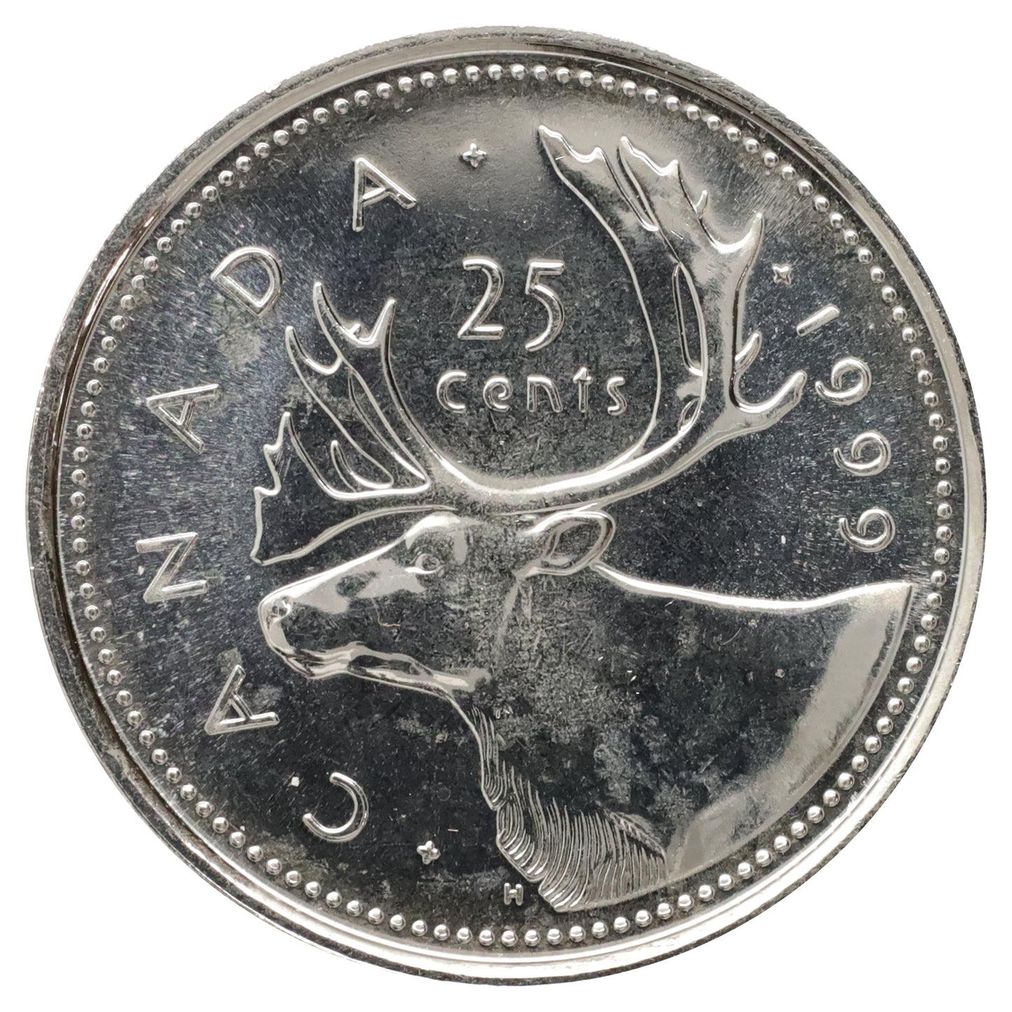 1999P (test) Caribou Canada 25-cents Brilliant Uncirculated (MS63) Scratched or impaired