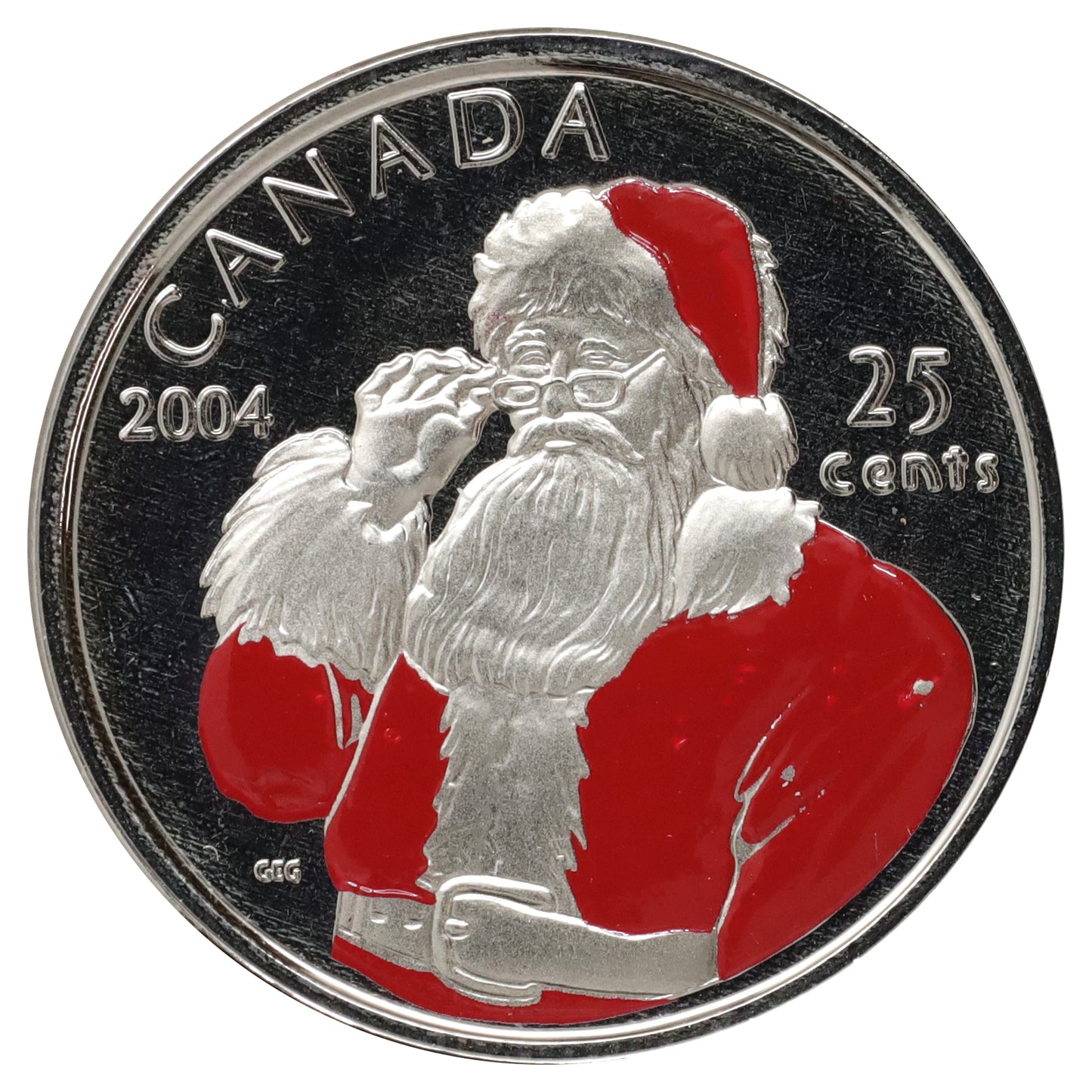 2004 Canada Coloured Santa 25-cents Proof Like (scratched, marks, or impaired)