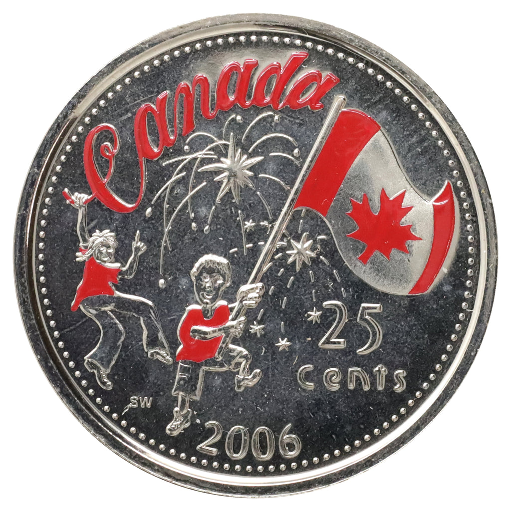 2006P Canada Coloured Canada Day 25-cents Proof Like (Scratched, marks, or impaired)