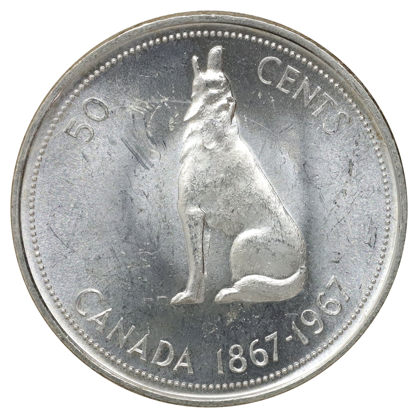 1967 Canada 50-cents Brilliant Uncirculated (MS63) Scratched, marks, or impaired