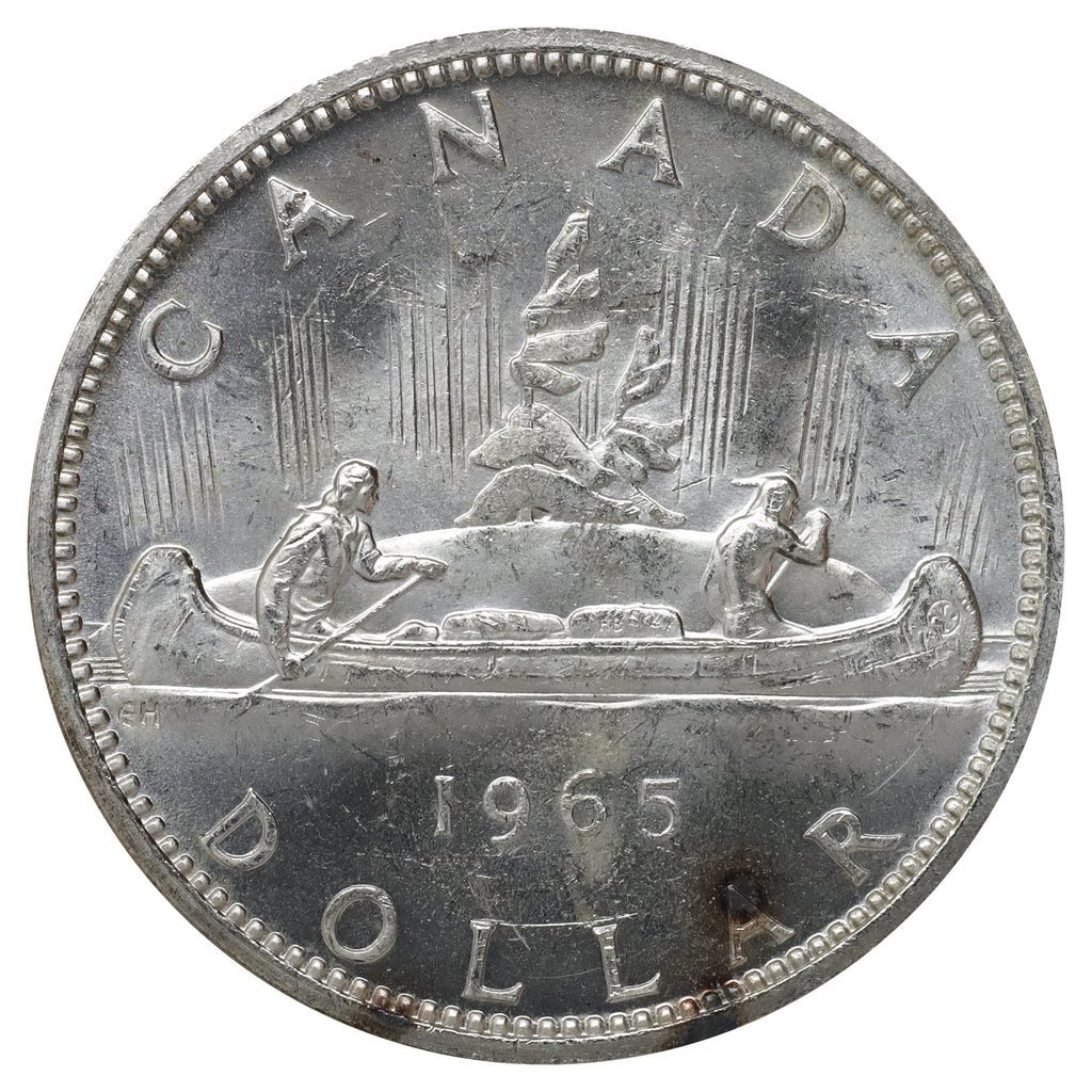1965 Var. 5 Canada Dollar Uncirculated (MS60) Scratched, marks, or impaired