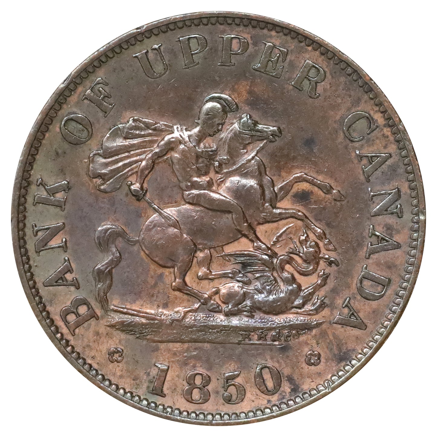 PC-5A 1850 Province of Canada Upper Canada Halfpenny Token Extra Fine (EF40) cleaned
