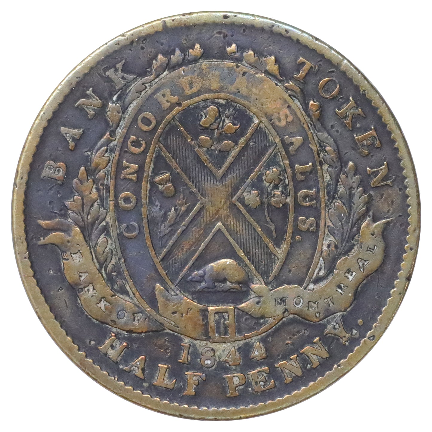 PC-1B6 1844 Province of Canada, BMO Halfpenny Token Very Good (VG8) scratches
