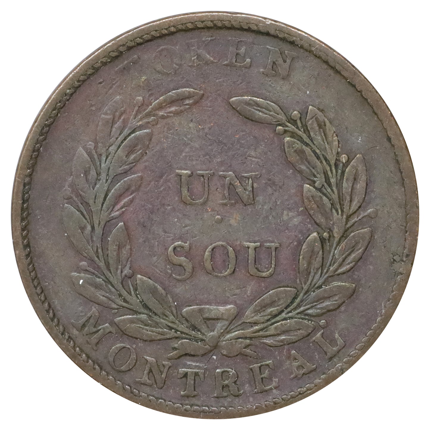 LC-33A1 No Date Lower Canada Un Sou Agriculture & Commerce Token Very Fine (VF20) cleaned