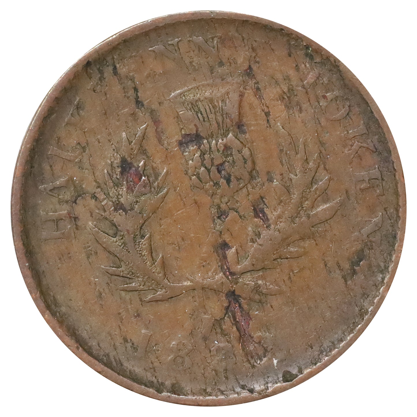 NS-3D1 1832 Nova Scotia Historical Counterfeit Halfpenny Token Fine (F12)