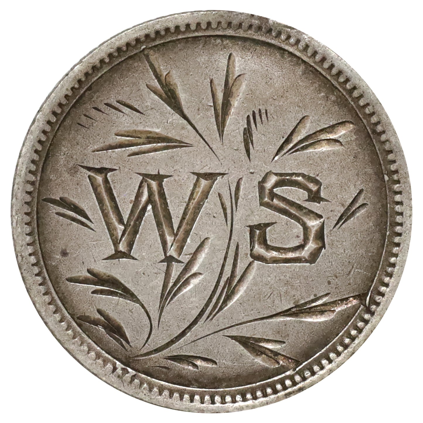 Love Token Engraved on Victorian Dime: Initials "W.S."