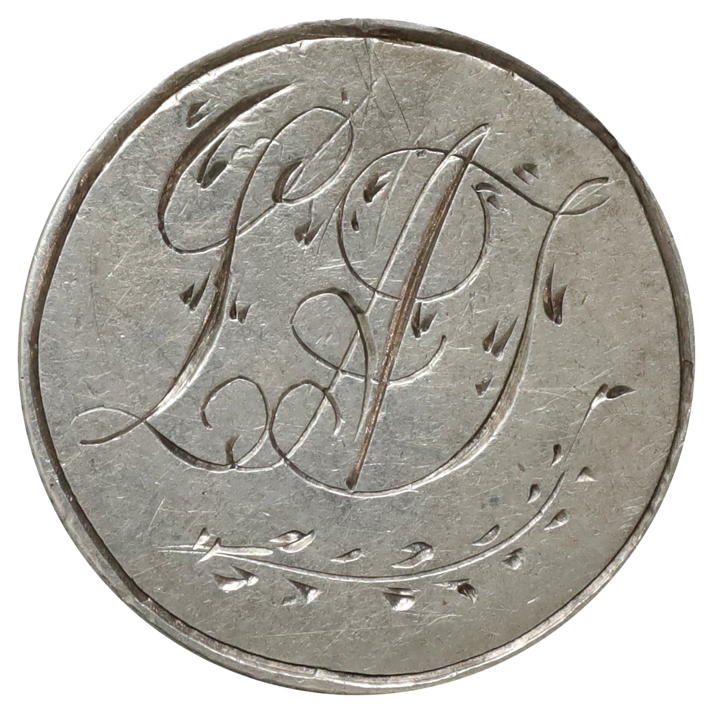 Love Token Engraved on Victorian Dime: Initials "L.A.J."