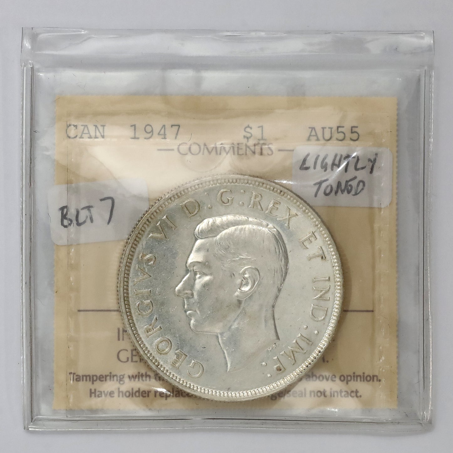1947 Blunt 7 Canada Dollar ICCS Certified AU55 (lightly toned)