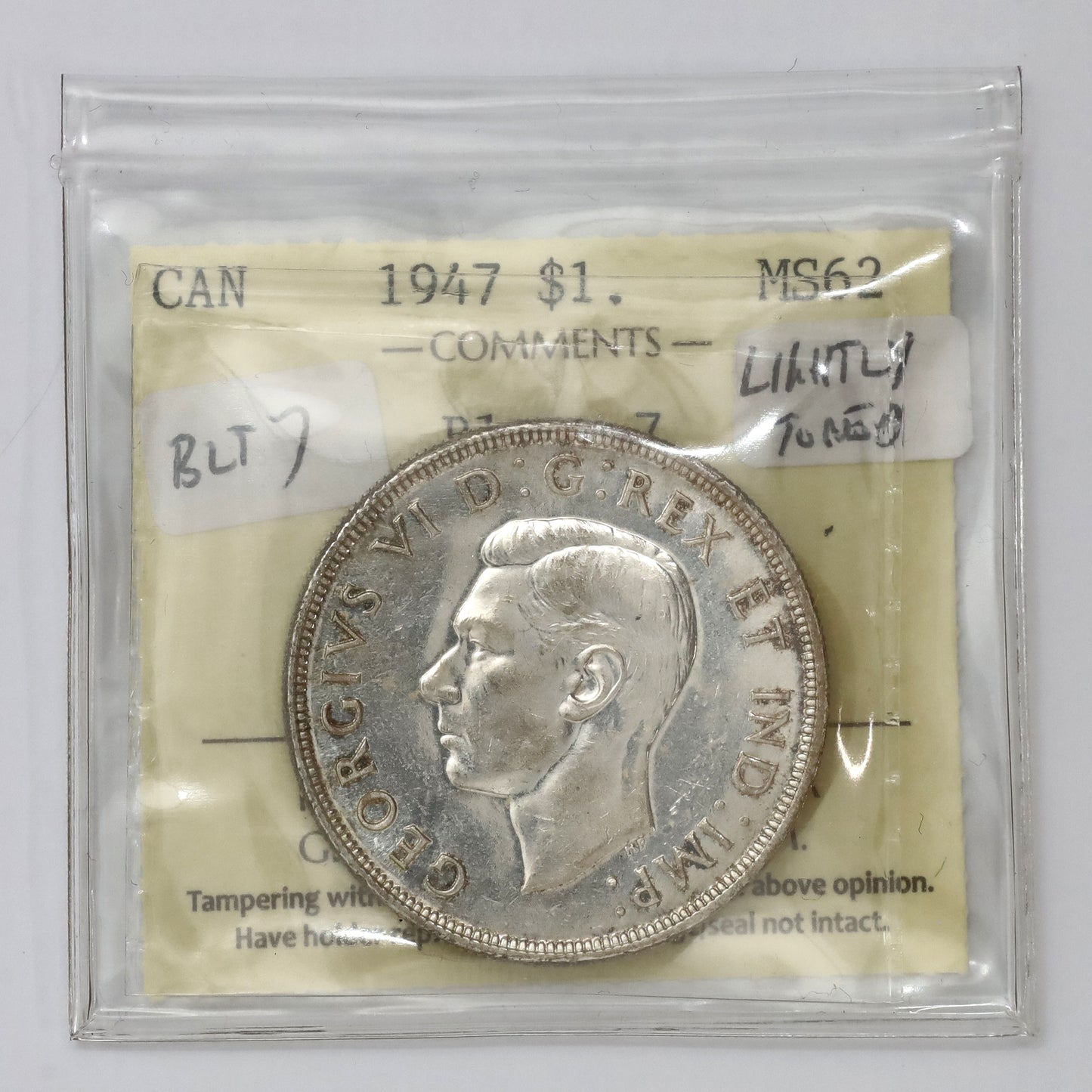 1947 Blunt 7 Canada Dollar ICCS Certified MS62 (lightly toned)