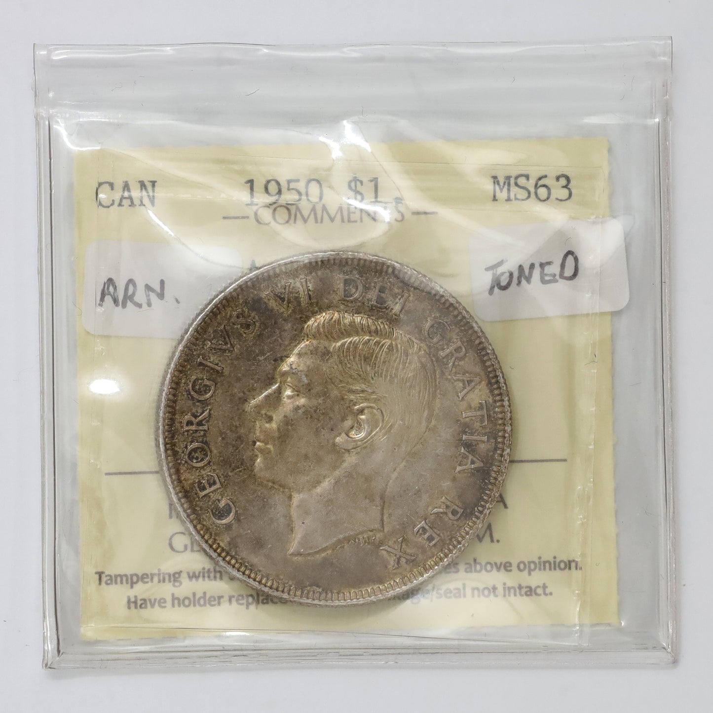 1950 Arnprior Canada Dollar ICCS Certified MS63 (toned)