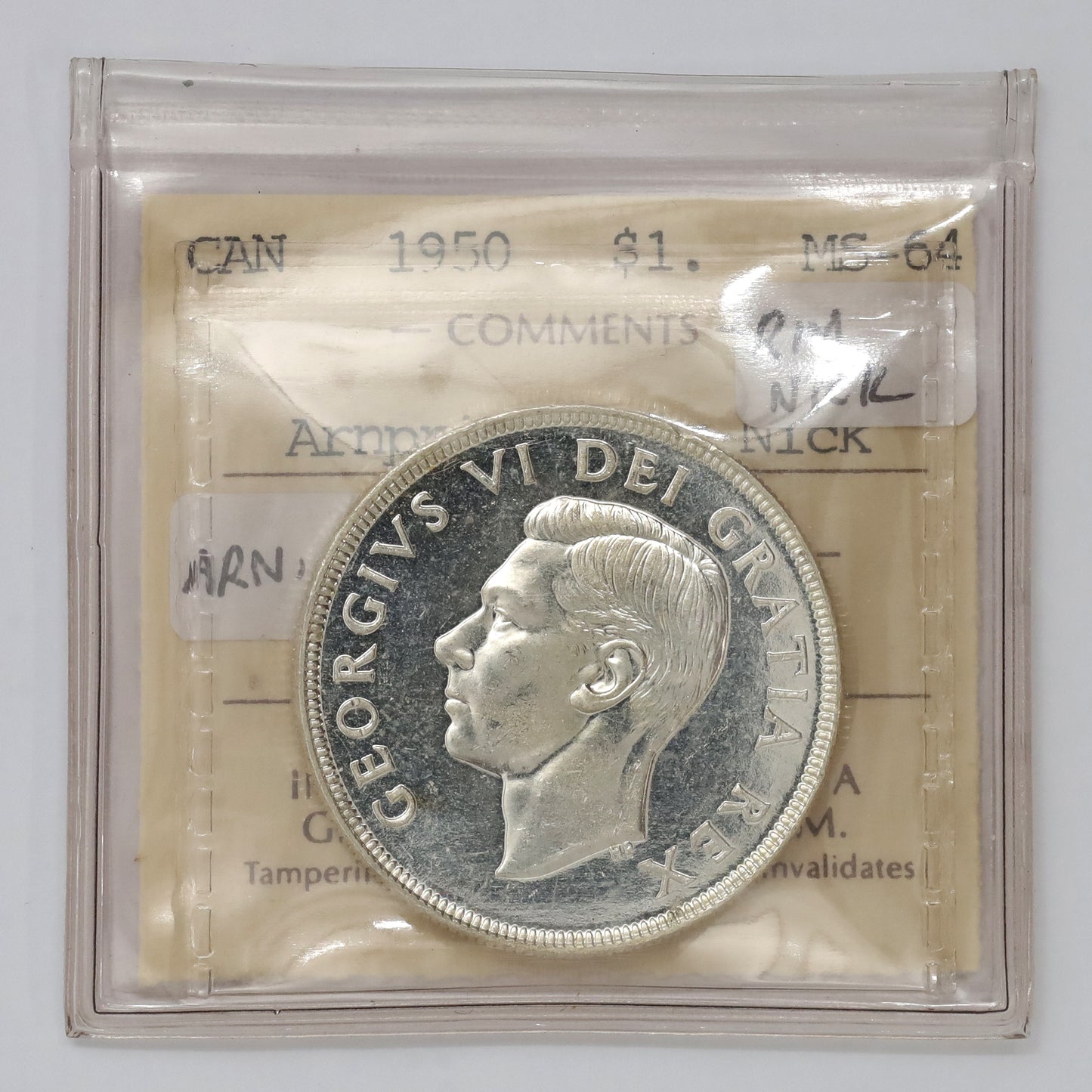 1950 Arnprior Canada Dollar ICCS Certified MS64 (rim nick)
