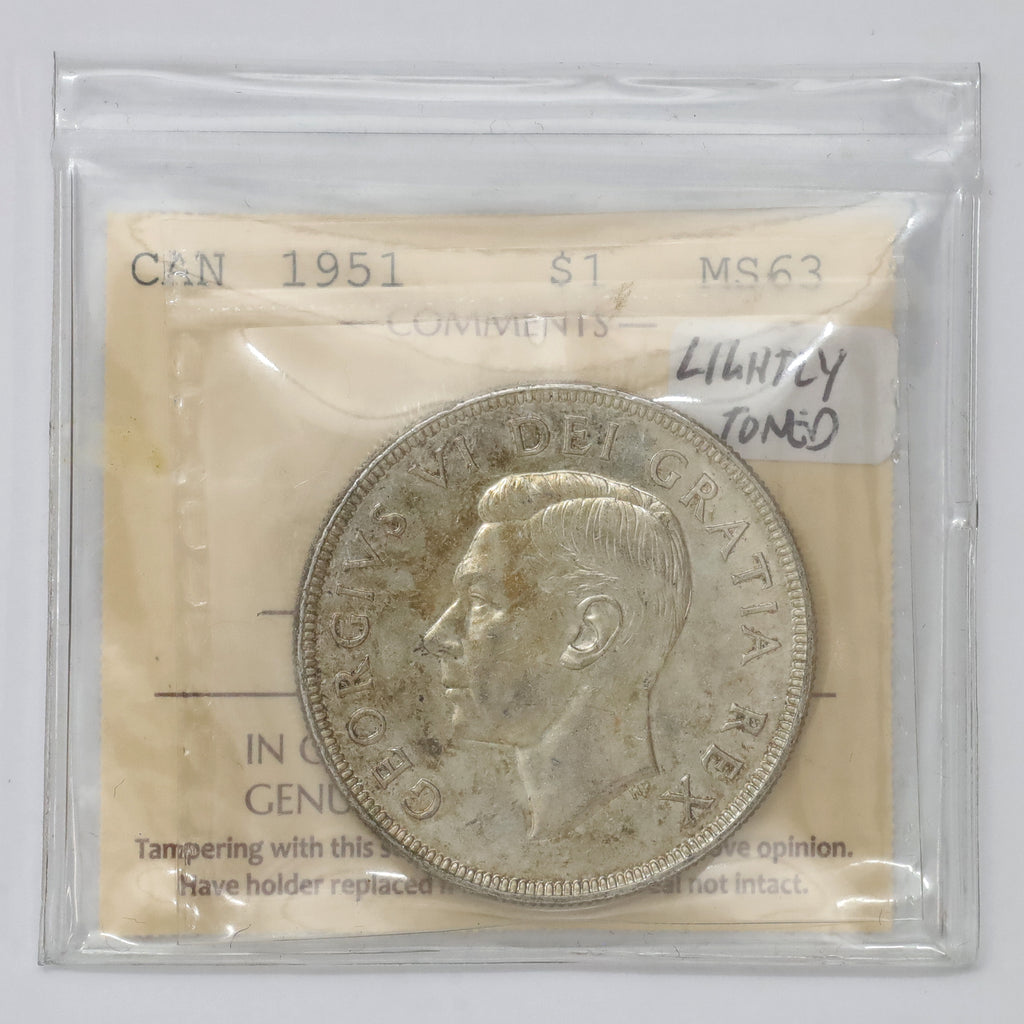 1951 Canada Dollar ICCS Certified MS63 (lightly toned)