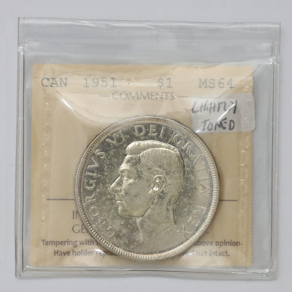 1951 Canada Dollar ICCS Certified MS64 (lightly toned)