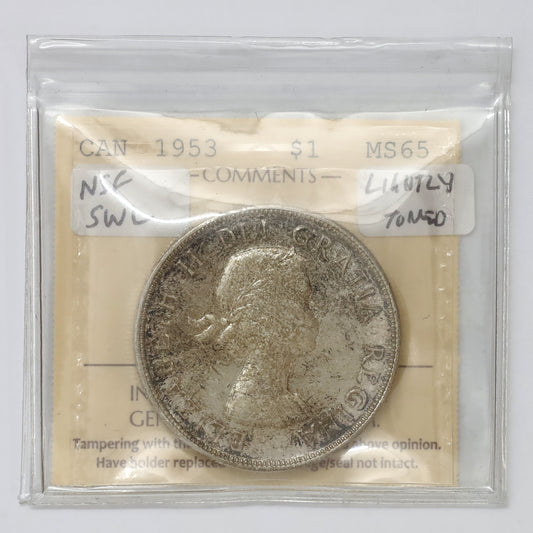 1953 NSF SWL Canada Dollar ICCS Certified MS65 (lightly toned)
